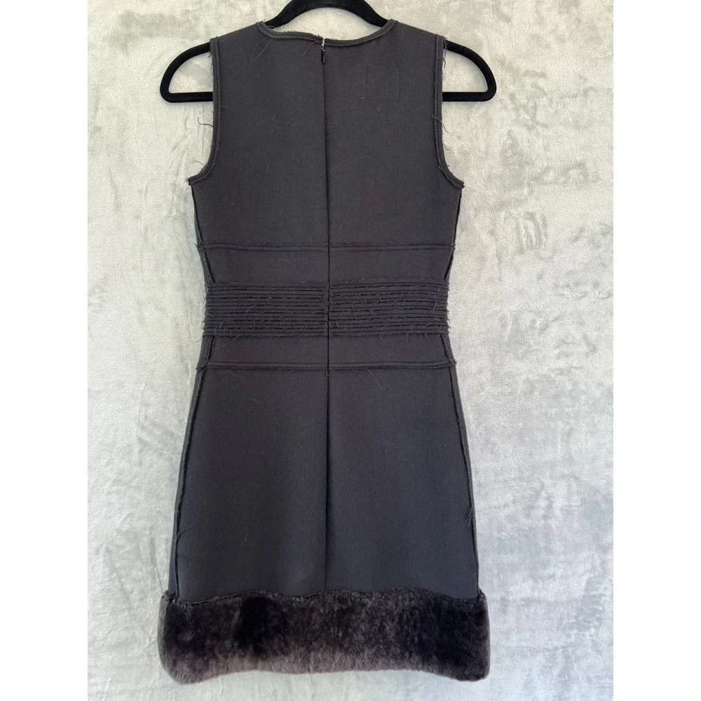 Chanel 09A Black Wool Shearling Trim Mini Dress CC Logo P36438V26320 FR 36 US
